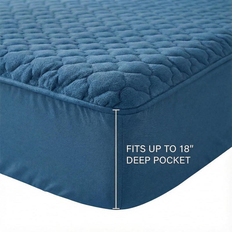 Pangzi Solid Flannel Plush Bedding Fitted Sheet,Velvety Soft Heavyweight Non-Slip Protective Cover for Bed Mattress (King, Blue) - Image 3